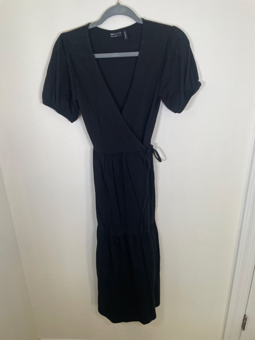 ASOS Design Black Cotton Tiered Wrap Dress